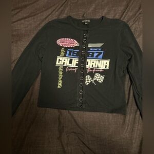 Trendy Black Graphic Long Sleeve Tee